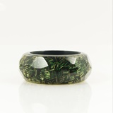 GREEN LUCITE CUFF BRACELET WITH GOLD BAGUETTE INSERTS
